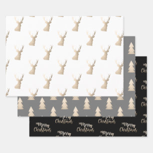 Elegantes Kupfergold Weihnachtsmuster Geschenkpapier Set