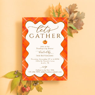 Elegantes Kürbis-Orange-Kariert Thanksgiving-Dinne Einladung