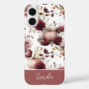 elegantes Kürbis- und Blumenmuster iPhone 16 Hülle