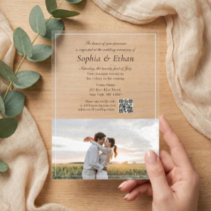 Elegantes Kursiv-Schrift-Foto-QR-Code Acryleinladungen