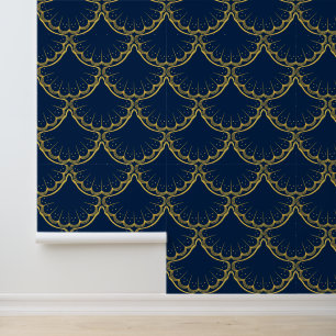 Elegantes Küstenthema Goldenes Muschel-Muster blau Tapete