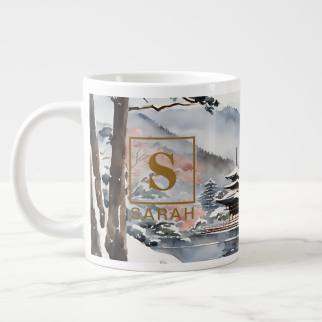 Elegantes Kyoto im Winter Wasserfarben Kunst - Tas Jumbo-Tasse (Links)