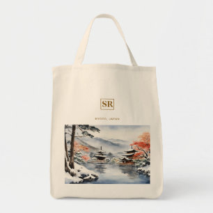 Elegantes Kyoto im Winter Wasserfarben Kunst Trage Tragetasche