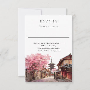 Elegantes Kyoto Japan Aquarell-Hochzeit RSVP Karte