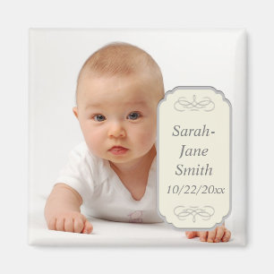 Elegantes Label Baby Foto Keepake Magnet