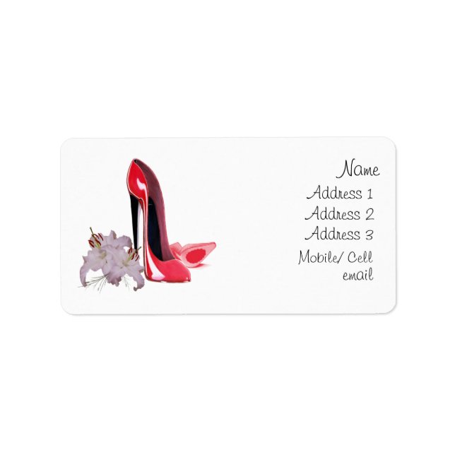 Elegantes Label für Rote Stiletto Schuhe und Lilie Adressaufkleber (Vorne)