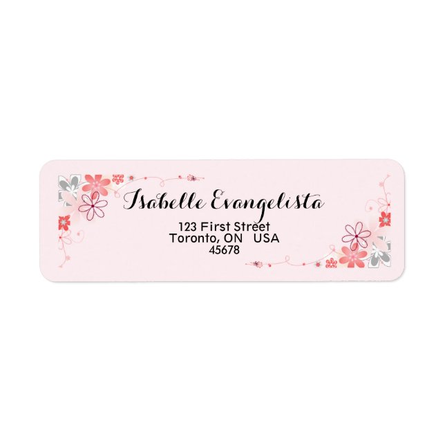 Elegantes Label mit floraler Rücksendeadresse (Vorne)