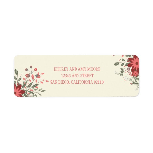 Elegantes Label mit floraler Rücksendeadresse (Vorne)