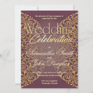 Elegantes Lace Burgundy & Gold Modernes Minimalist Einladung