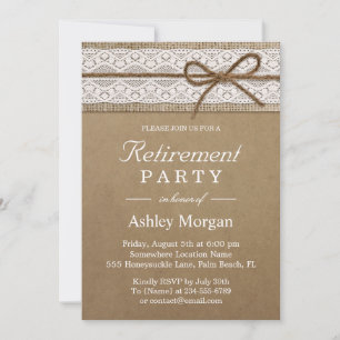 Elegantes Lace Rustic Burlap String Retirement Par Einladung