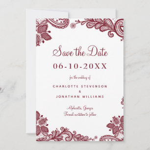 Elegantes Lace Wedding Verlobung Foto Red White Save The Date