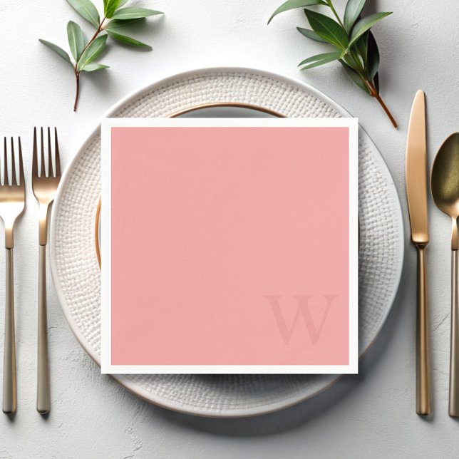 Elegantes Lachs rosa Monogramm Papier Napkins Serviette (A salmon pink paper napkin with space for your initial)