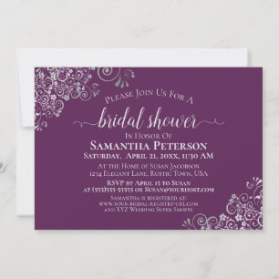 Elegantes Lacy Silver auf Lila Plum-Brautparty Einladung