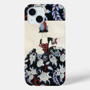 ELEGANTES LADY FLORAL DRUCK MIT SCHWARZ-WEISSEN BL iPhone 15 HÜLLE