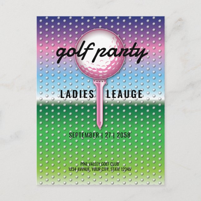 Elegantes Ladys Golf Party Design Einladungspostkarte (Vorderseite)