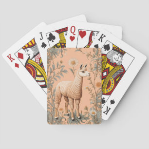 Elegantes Lama und Gänseblümchen auf Pfirsich Spielkarten