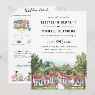 Elegantes Landhaus   Illustriertes Hochzeitswochen Einladung