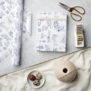 Elegantes Landhaus im vintage französischen Blau Geschenkpapier
