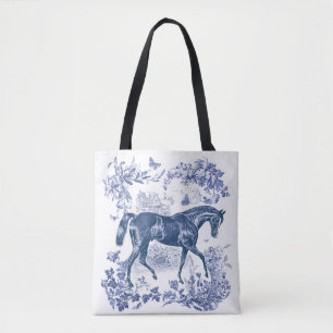 Elegantes Landhaus-Rot-Blau Pferd Toile de Jouy