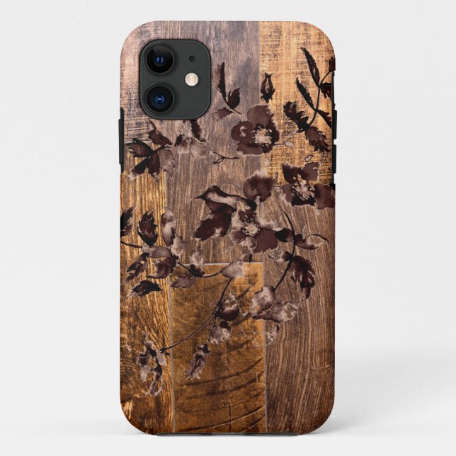 Elegantes ländliches, elegantes Holzkorn mit Blume Case-Mate iPhone Hülle (Rückseite)