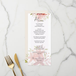 Elegantes Landwasserfarben-Blüten-Terrakotta-Rosé Menükarte