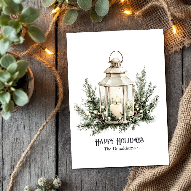 Elegantes Lantern Candle Weihnachts-Foto Feiertagskarte (Elegant Lantern Candle Christmas Photo Holiday Card)