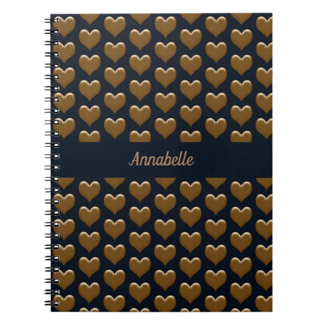 Elegantes "Large Brushed Gold Hearts Journal" Notizblock (Vorderseite)