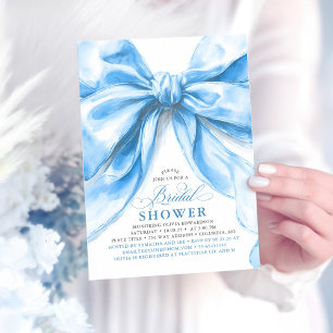 Elegantes Large Dusty Blue Bow Brautparty Einladung
