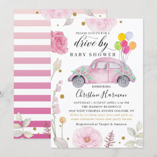 Elegantes Laufwerk mit Babydusche Parade Rosa Blüt Einladung