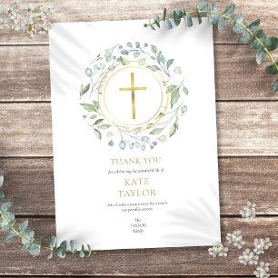 Elegantes Laurel Garland Beerdigung Gold Cross Dankeskarte