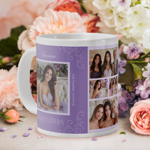 Elegantes Lavendel 6-Foto-Collage Quinceañera Jumbo-Tasse