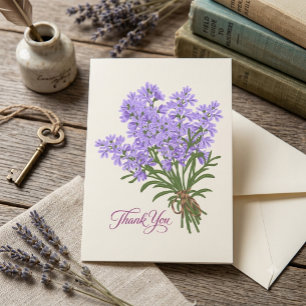 Elegantes Lavendel-Blumenbouquet handgeschriebene  Dankeskarte