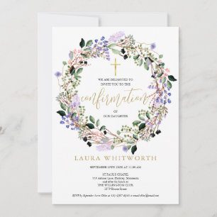 Elegantes Lavendel-Blumengirlande-Bekenntnis Einladung