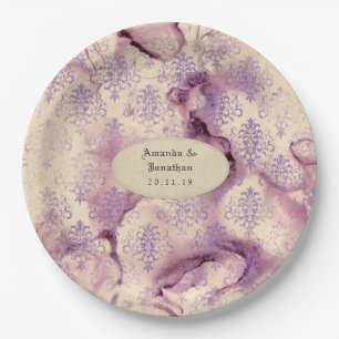 Elegantes Lavendel-Damask-Hochzeit Pappteller