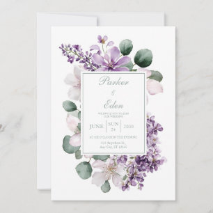 Elegantes Lavendel Flieder Eukalyptus Aquarell Einladung