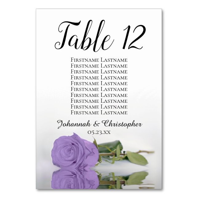 Elegantes Lavendel Lila Rose Seating Chart Hochzei Tischnummer (Vorderseite)