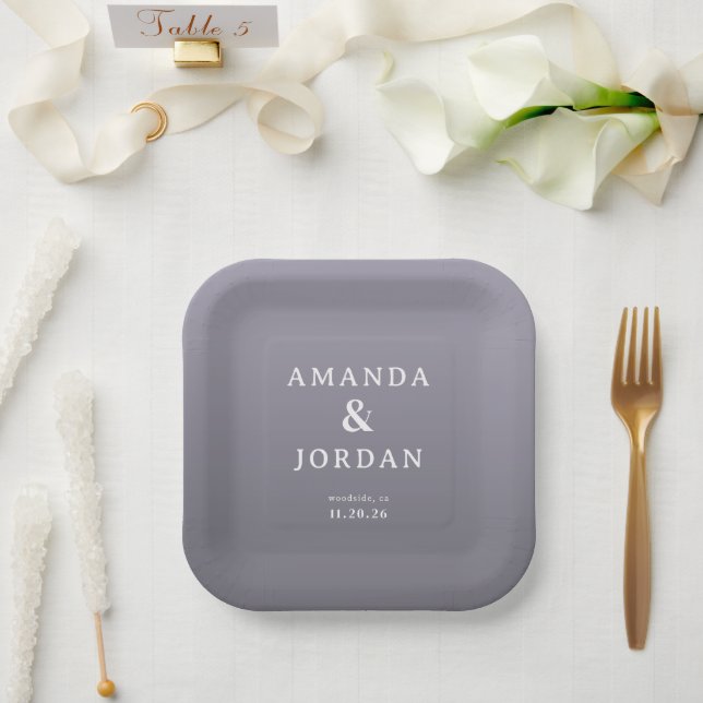 Elegantes Lavendel Minimalistisches Pappteller (Hochzeit)