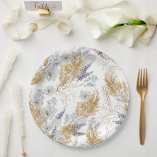 Elegantes Lavendel- & Pampas-Wasserfarben-Blumenmu Pappteller