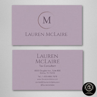 Elegantes Lavendel-Taupe-Kreis-Monogramm Visitenkarte