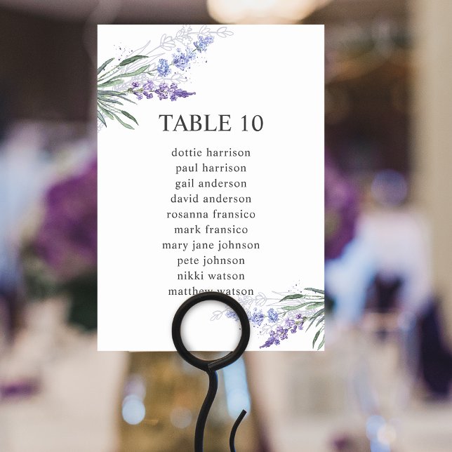 Elegantes Lavendel-Tischnummer Seating Chart Tischnummer (Elegant Lavender Floral Table Number Seating Chart)
