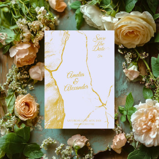 Elegantes Lavendel und Goldmarmor "Save the Date" Einladung