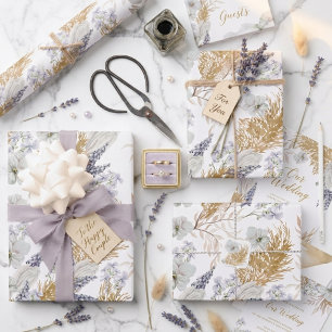 Elegantes Lavendel- und Pampas-Aquarell-Blumenmust Geschenkpapier