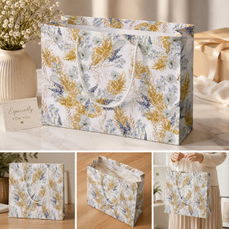 Elegantes Lavendel- und Pampas-Aquarell-Blumenmust Mittlere Geschenktüte