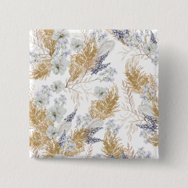 Elegantes Lavendel- und Pampas-Wasserfarben-Blumen Button (Vorderseite)