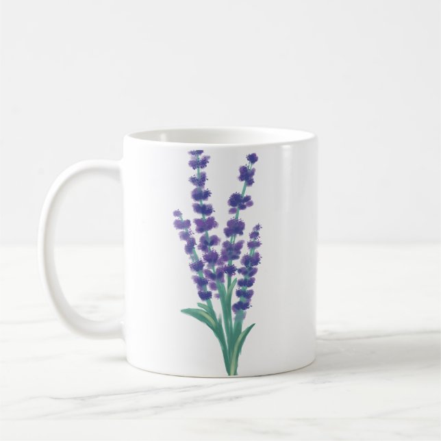 Elegantes Lavendel Wasserfarben Botanisches Design Kaffeetasse (Links)