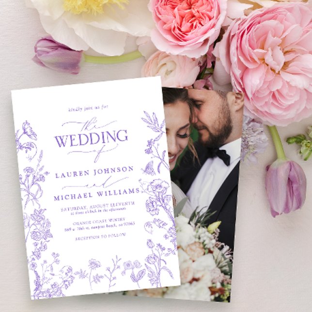 Elegantes Lavender Chinoiserie Foto Hochzeit Einladung (Von Creator hochgeladen)