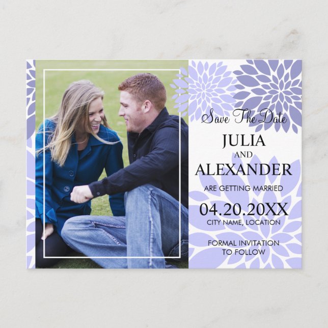 Elegantes Lavender Floral Burst Foto Save the Date Ankündigungspostkarte (Vorderseite)
