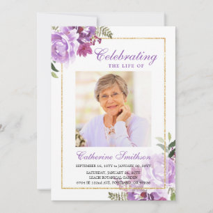Elegantes Lavender Floral Printable Beerdigung Pro Ankündigung