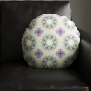 Elegantes Lavender Geometric Floral Muster Rundes Kissen