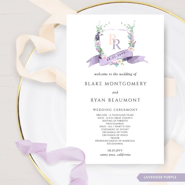 Elegantes Lavender Lila Monogram Wedding Program (Von Creator hochgeladen)